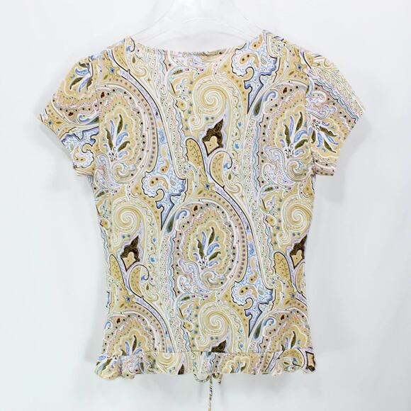 RAVE Vintage 2000's Tan Paisley Floral Ruched Short Sleeve Scrunchy Top - Picture 5 of 7